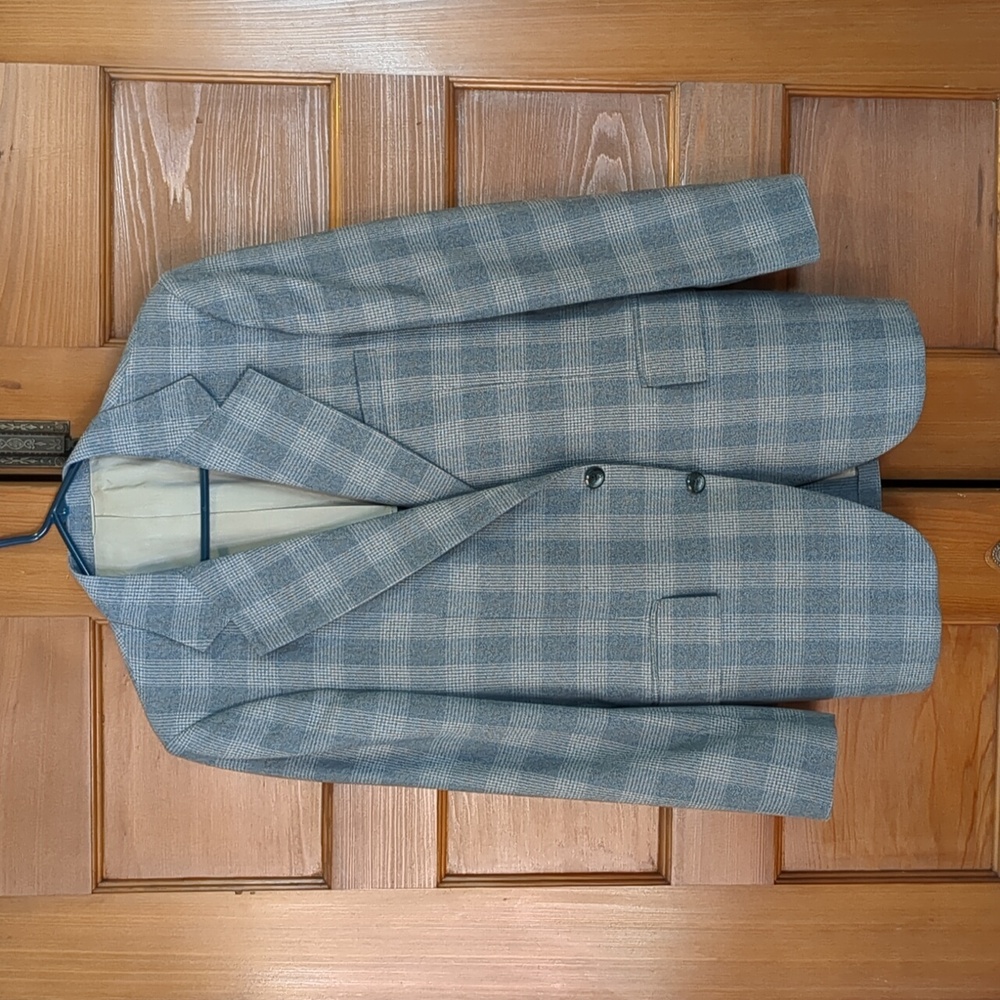 Vintage 60s Mens Check Sport Coat 42 Blue Gray Brown